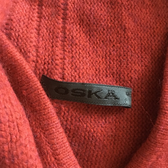 OSKA Lagenlook Burgundy-Red Wool + Angora Ruffle Front Sweater II Reg - Picture 6 of 6